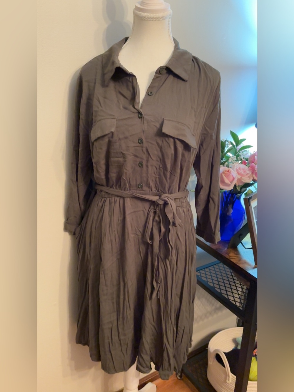 torrid Olive Green Button-Front Shirt Dress